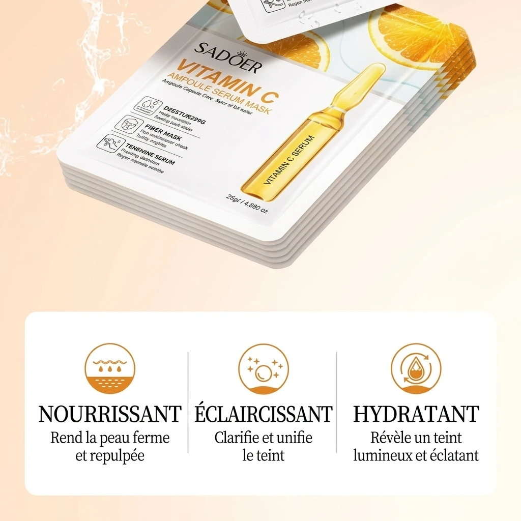 Masques Visage Sadoer — Coffret 10 Masques Sérum Hydratant & Repulpant