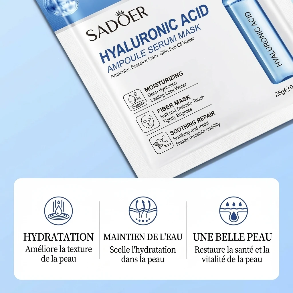 Masques Visage Sadoer — Coffret 10 Masques Sérum Hydratant & Repulpant