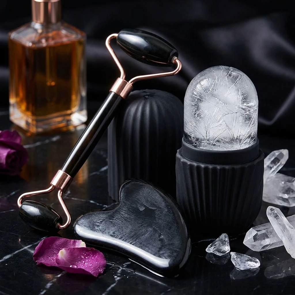 Kit Massage Visage Ice Roller & Gua Sha — Soin Lifting & Éclat Naturel