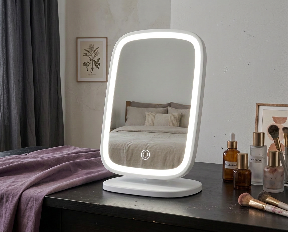 Miroir de Maquillage LED Tactile — 3 Éclairages & Luminosité Réglable Rechargeable USB